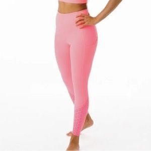 ZYIA -  Neon Coral Flower Power High Rise Luxe Pocket Leggings (Size 8-10)